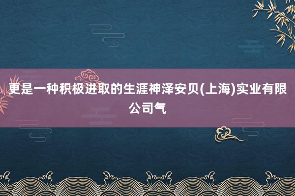 更是一种积极进取的生涯神泽安贝(上海)实业有限公司气
